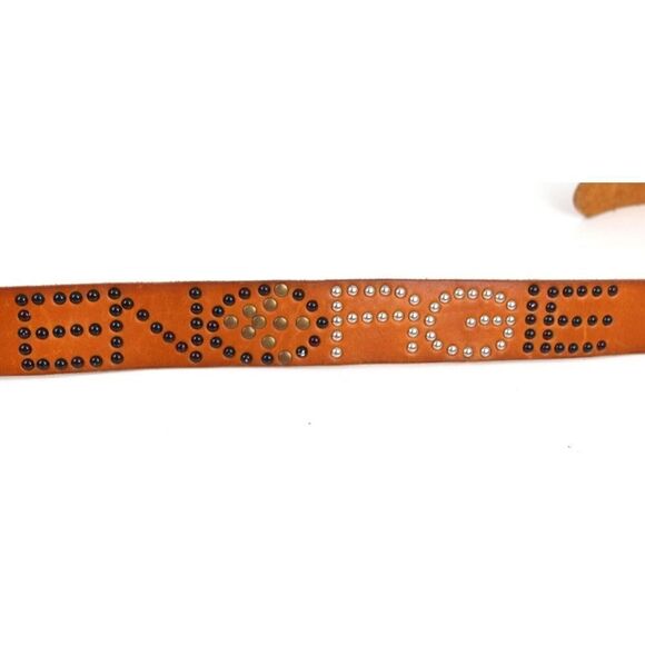 TAN BROWN GENUINE LEATHER 1 3/8"Wd STUDDED CASUAL DRESS WOMEN'S BELT Sz M (E32 - Picture 7 of 12